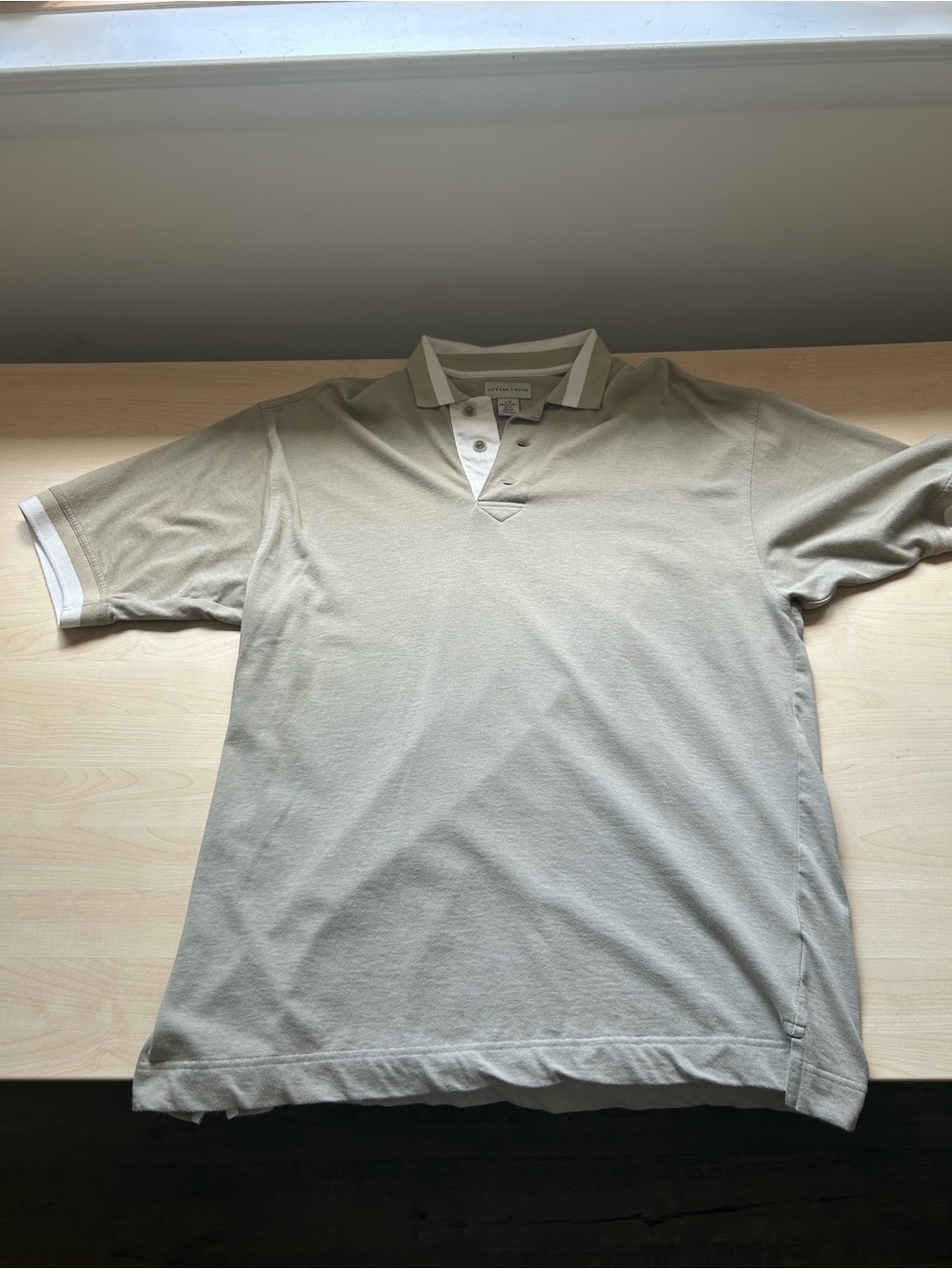 Cutter & Buck Men's Light Beige Polo with White Trim